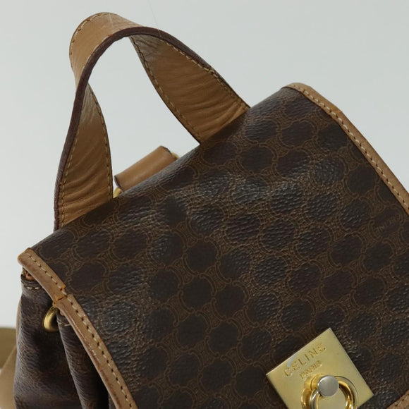 CELINE Macadam Canvas Backpack PVC Leather Brown Gold Auth hk2918