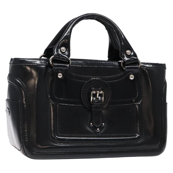 CELINE Boogie Bag Hand Bag Enamel Black Silver Auth hk2921
