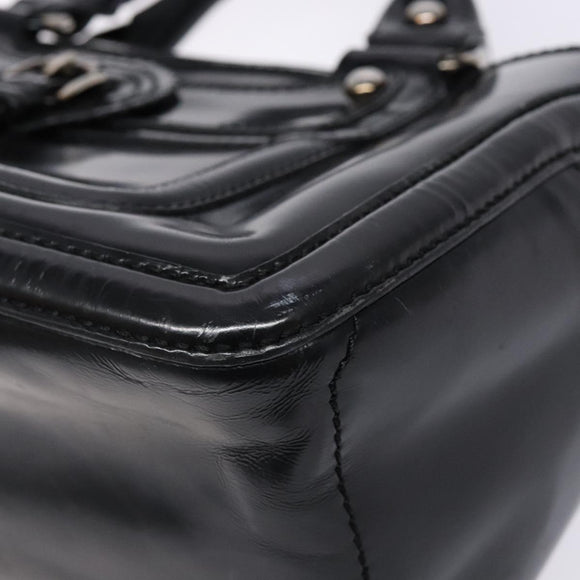 CELINE Boogie Bag Hand Bag Enamel Black Silver Auth hk2921