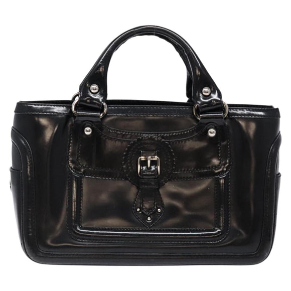 CELINE Boogie Bag Hand Bag Enamel Black Silver Auth hk2921