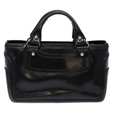 CELINE Boogie Bag Hand Bag Enamel Black Silver Auth hk2921 - 0