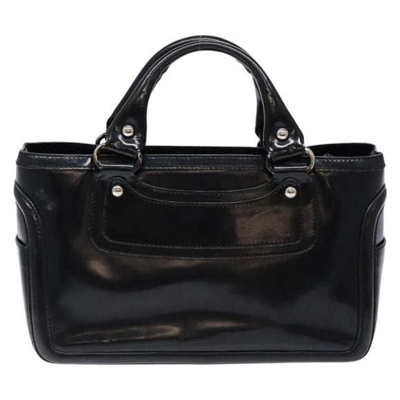 CELINE Boogie Bag Hand Bag Enamel Black Silver Auth hk2921