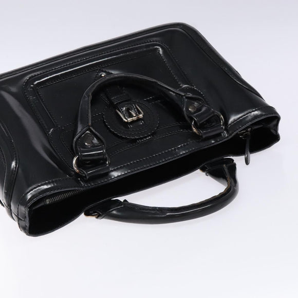 CELINE Boogie Bag Hand Bag Enamel Black Silver Auth hk2921