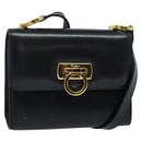Salvatore Ferragamo Gancini Shoulder Bag Leather Black Gold Auth hk2923-1
