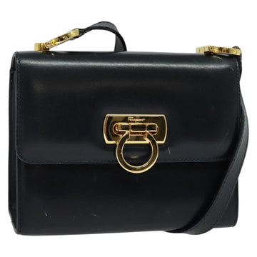 Salvatore Ferragamo Gancini Shoulder Bag Leather Black Gold Auth hk2923