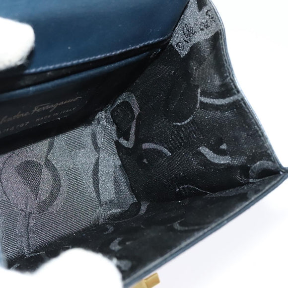 Salvatore Ferragamo Gancini Shoulder Bag Leather Black Gold Auth hk2923