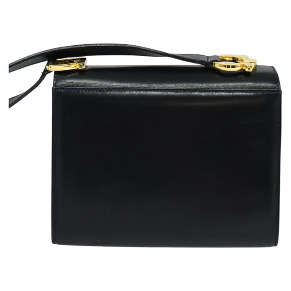 Salvatore Ferragamo Gancini Shoulder Bag Leather Black Gold Auth hk2923