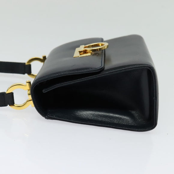 Salvatore Ferragamo Gancini Shoulder Bag Leather Black Gold Auth hk2923