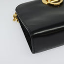 Salvatore Ferragamo Gancini Chain Shoulder Bag Leather Black Gold Auth hk2925-10