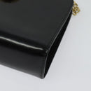 Salvatore Ferragamo Gancini Chain Shoulder Bag Leather Black Gold Auth hk2925-11