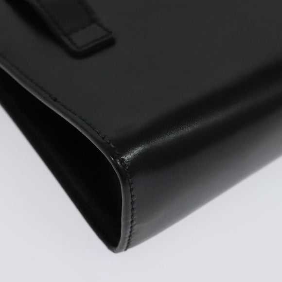 Salvatore Ferragamo Gancini Chain Shoulder Bag Leather Black Gold Auth hk2925