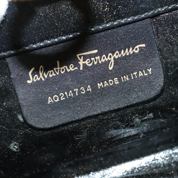 Salvatore Ferragamo Gancini Chain Shoulder Bag Leather Black Gold Auth hk2925