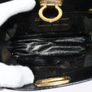 Salvatore Ferragamo Gancini Chain Shoulder Bag Leather Black Gold Auth hk2925-10