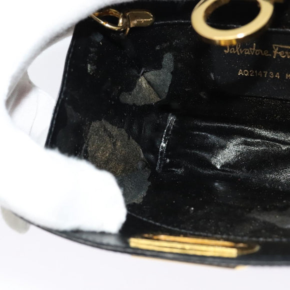 Salvatore Ferragamo Gancini Chain Shoulder Bag Leather Black Gold Auth hk2925