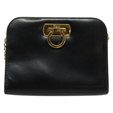 Salvatore Ferragamo Gancini Chain Shoulder Bag Leather Black Gold Auth hk2925 - 0