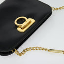 Salvatore Ferragamo Gancini Chain Shoulder Bag Leather Black Gold Auth hk2925-6
