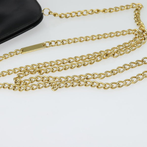 Salvatore Ferragamo Gancini Chain Shoulder Bag Leather Black Gold Auth hk2925