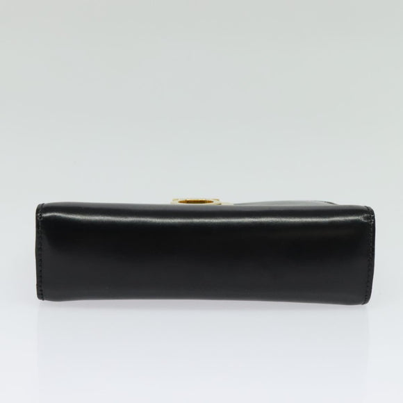 Salvatore Ferragamo Gancini Chain Shoulder Bag Leather Black Gold Auth hk2925