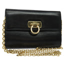Salvatore Ferragamo Gancini Chain Shoulder Bag Leather Black Gold Auth hk2926-1