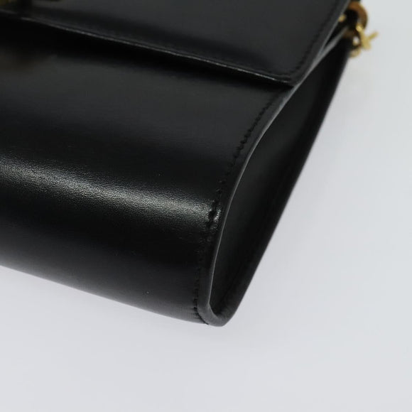 Salvatore Ferragamo Gancini Chain Shoulder Bag Leather Black Gold Auth hk2926