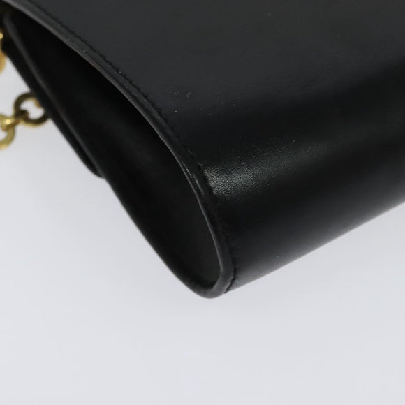 Salvatore Ferragamo Gancini Chain Shoulder Bag Leather Black Gold Auth hk2926