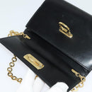 Salvatore Ferragamo Gancini Chain Shoulder Bag Leather Black Gold Auth hk2926-10