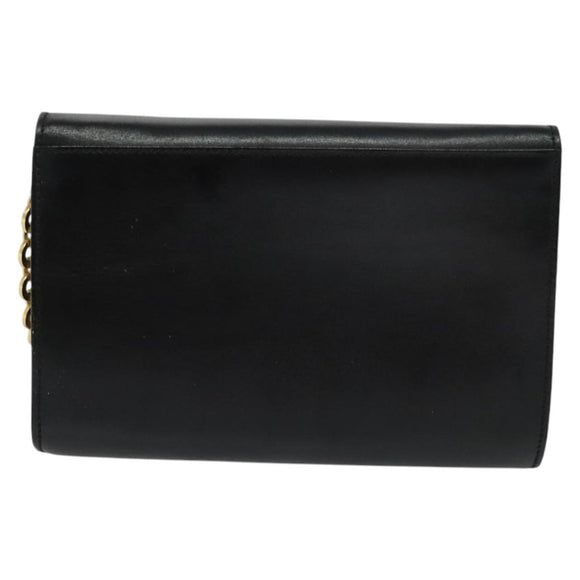 Salvatore Ferragamo Gancini Chain Shoulder Bag Leather Black Gold Auth hk2926