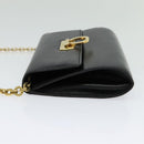 Salvatore Ferragamo Gancini Chain Shoulder Bag Leather Black Gold Auth hk2926-3
