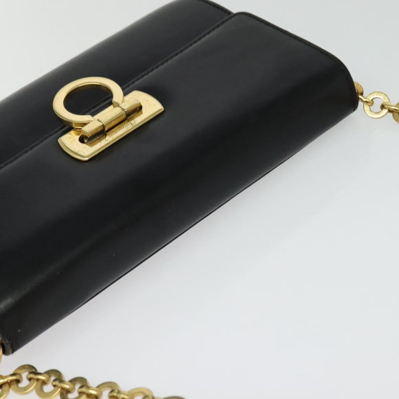 Salvatore Ferragamo Gancini Chain Shoulder Bag Leather Black Gold Auth hk2926