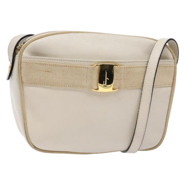 Salvatore Ferragamo Vala Shoulder Bag Leather Beige Gold Auth hk2927