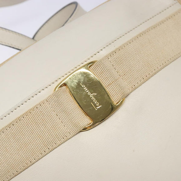Salvatore Ferragamo Vala Shoulder Bag Leather Beige Gold Auth hk2927