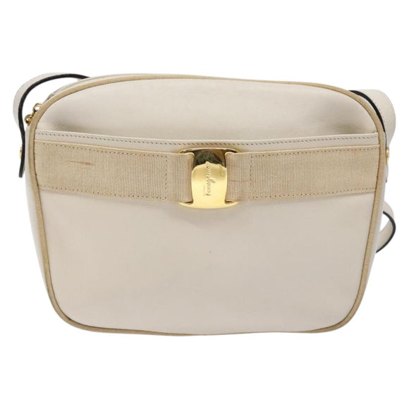 Salvatore Ferragamo Vala Shoulder Bag Leather Beige Gold Auth hk2927