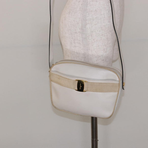 Salvatore Ferragamo Vala Shoulder Bag Leather Beige Gold Auth hk2927