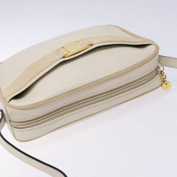 Salvatore Ferragamo Vala Shoulder Bag Leather Beige Gold Auth hk2927