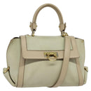 Salvatore Ferragamo Gancini Hand Bag Leather 2way Beige Gold Auth hk2928-1