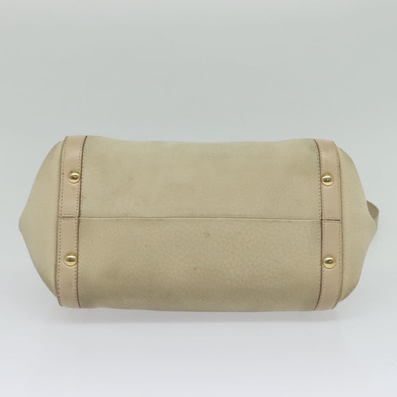 Salvatore Ferragamo Gancini Hand Bag Leather 2way Beige Gold Auth hk2928