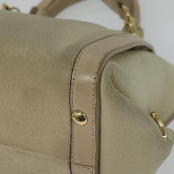 Salvatore Ferragamo Gancini Hand Bag Leather 2way Beige Gold Auth hk2928