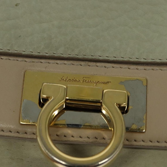 Salvatore Ferragamo Gancini Hand Bag Leather 2way Beige Gold Auth hk2928