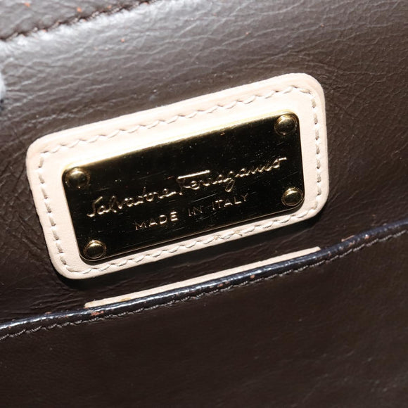 Salvatore Ferragamo Gancini Hand Bag Leather 2way Beige Gold Auth hk2928