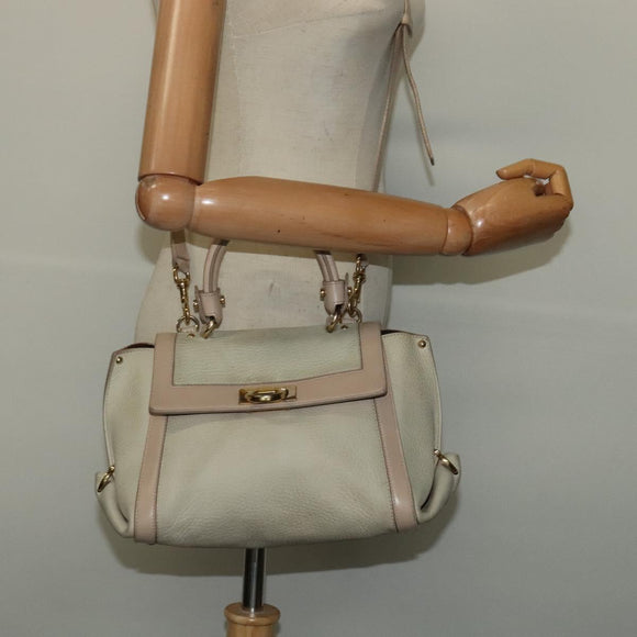 Salvatore Ferragamo Gancini Hand Bag Leather 2way Beige Gold Auth hk2928