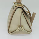 Salvatore Ferragamo Gancini Hand Bag Leather 2way Beige Gold Auth hk2928-4