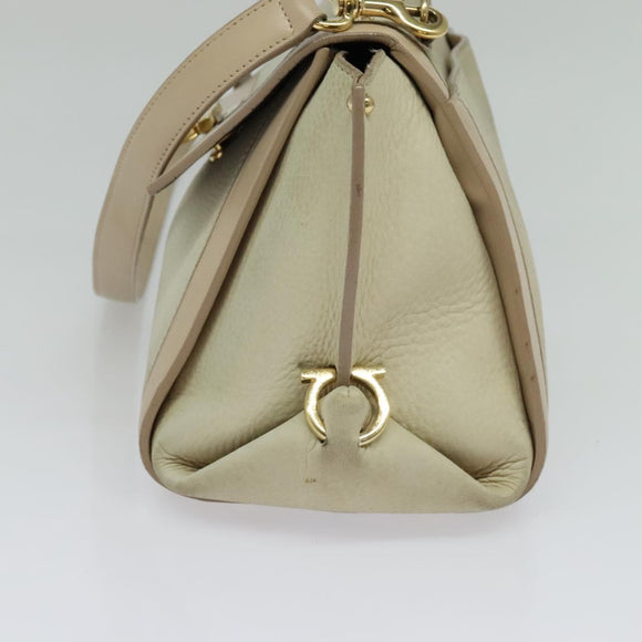 Salvatore Ferragamo Gancini Hand Bag Leather 2way Beige Gold Auth hk2928