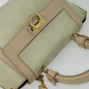 Salvatore Ferragamo Gancini Hand Bag Leather 2way Beige Gold Auth hk2928-6