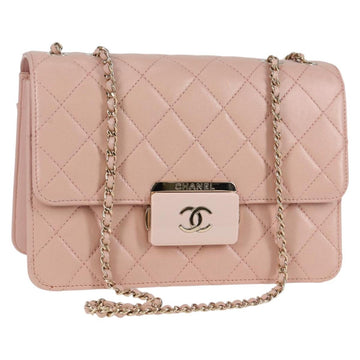 CHANEL Matelasse Beauty Rock Chain Bag Leather Pink Gold CC Auth hk2930M
