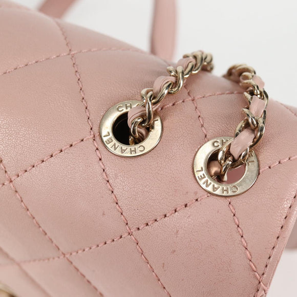 CHANEL Matelasse Beauty Rock Chain Bag Leather Pink Gold CC Auth hk2930M
