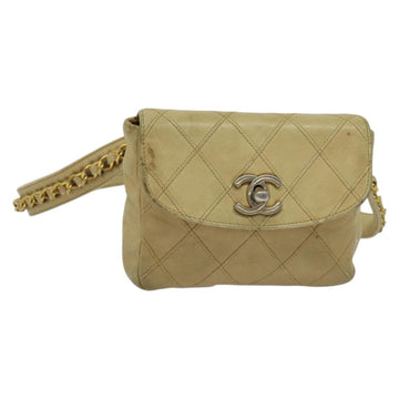 CHANEL Bicolore Waist pouch Caviar Skin Beige Gold CC Auth hk2931