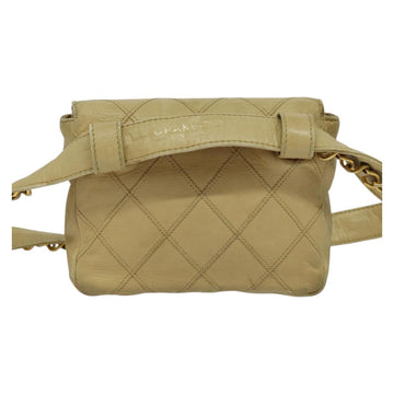 CHANEL Bicolore Waist pouch Caviar Skin Beige Gold CC Auth hk2931 - 0