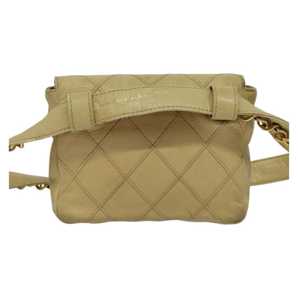 CHANEL Bicolore Waist pouch Caviar Skin Beige Gold CC Auth hk2931