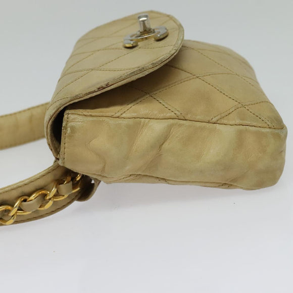 CHANEL Bicolore Waist pouch Caviar Skin Beige Gold CC Auth hk2931