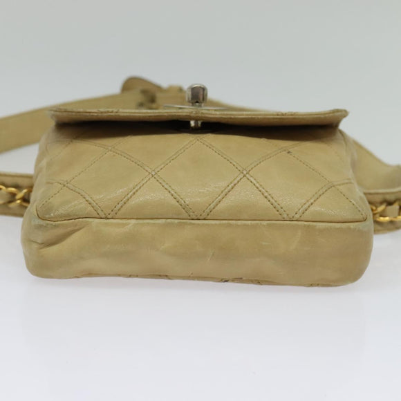 CHANEL Bicolore Waist pouch Caviar Skin Beige Gold CC Auth hk2931